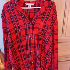 Victoria's Secret XL Plaid Nightshirt Button Down Christmas Womens